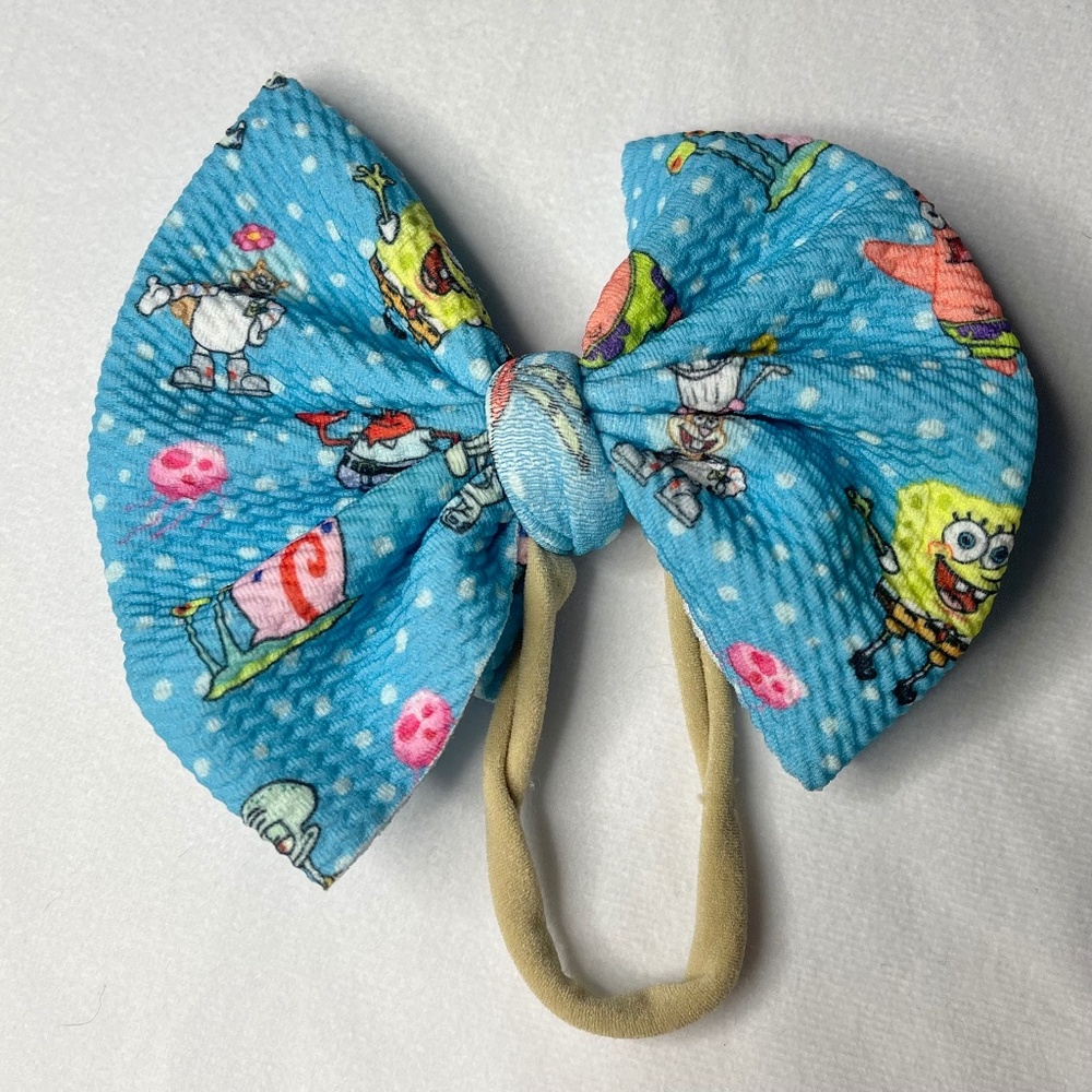 Spongebob Headband with Bow Blue Head Wrap Medium/ Large Bow Infant Toddler